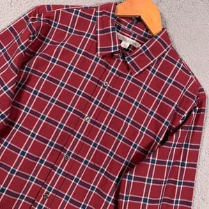 Outerknown Button Up Shirt Men's Medium M Red Navy Plaid Organic Cotton L/S